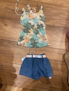 Girls Summer Top &amp; Denim Shorts Outfit Set