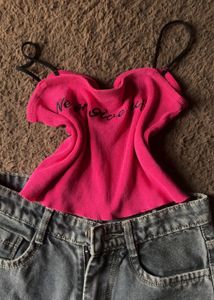 Hot Pink "Never Give Up" Crop Top