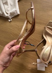 Zara Gold Strappy Heeled Sandals
