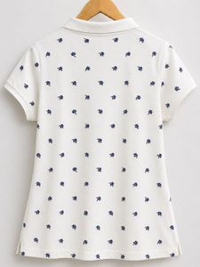 White Polo T-Shirt with Floral Print