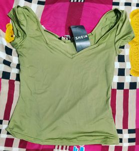 Olive Green V-Neck Top