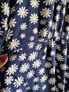 Navy Blue Floral Print Midi Dress