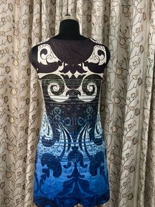 Unique Blue &amp; Black Printed Sleeveless Dress