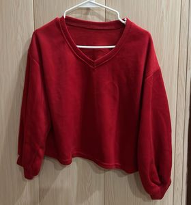 Red V-Neck Long Sleeve Top