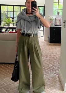 High-Waisted Wide-Leg Olive Trousers