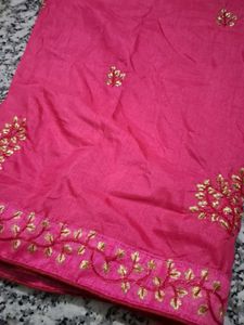 Beautiful Rani Pink Silk Saree with Golden Zari Em