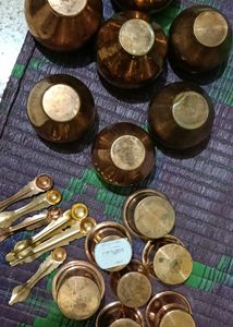 Vintage Copper Kalash Pots/Glass/Spoon Set