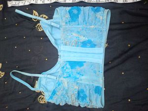 Blue Floral Lace Crop Top