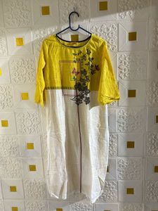 Yellow & White Printed Kurta