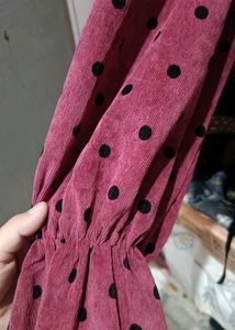 Maroon Polka Dot Button-Up Top