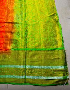 Vibrant Orange Silk Saree with Green Border