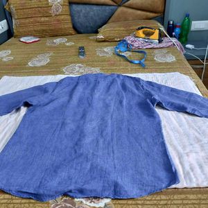 Men's Blue Band Collar Shirt