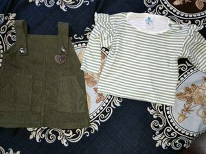 Girls Olive Green Dress with Striped Top
