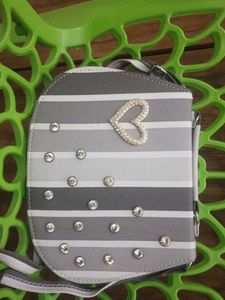 Stylish Striped sling bag with Rhinestone Heart