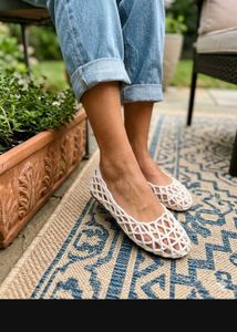 Women's White Lattice Ballet Flats