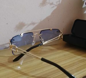Stylish Rimless Blue Lens Sunglasses