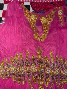 Vibrant Pink Net Ethnic Gown