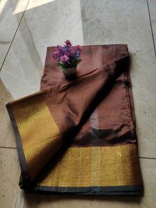 Elegant Brown Saree with Golden Border