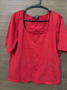 Red Square Neck Top