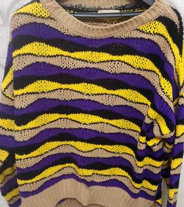 Yellow Purple Striped Knit Pullover