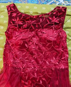Maroon Embellished Boat Neck Maxi Dress