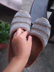 Beaded Blue &amp; Brown Flats