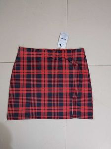 New red Plaid Mini Skirt