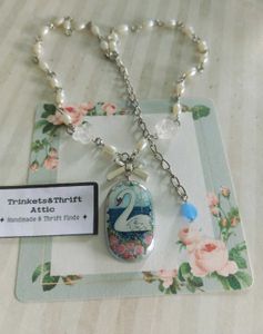 Enchanted Swan Clay Pendant Necklace