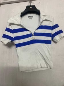 Striped Zip-Up Polo T-Shirt