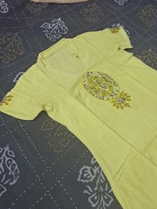 Greenish Yellow Embroidered Kurta