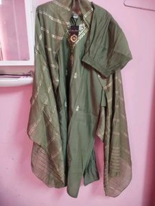 Olive Green Embroidered Kurta Set with Dupatta