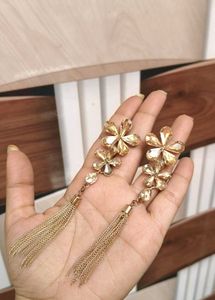Elegant Gold Tassel Flower Earrings