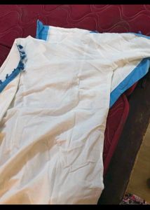 White Kurta Set with Blue Embroidery