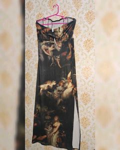 Unique Art Print Strapless Maxi Dress