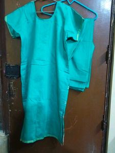 Teal Kurta Set with White Print