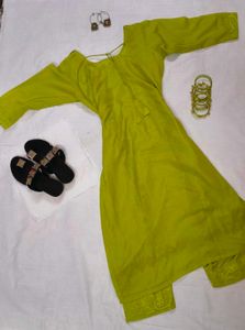 Bright Lime Green Floral Embroidered Suit
