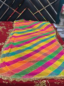 multicolour Vibrant Rainbow Striped georgette Sare