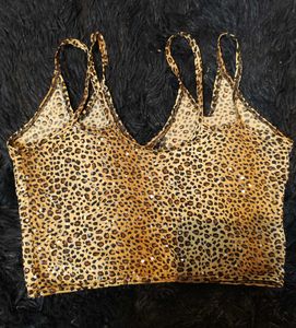 Leopard Print Spaghetti Strap Crop Top