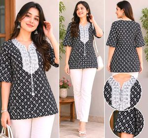 Stylish Black & White Printed short kurti