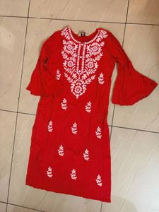 Red Chikankari Kurta
