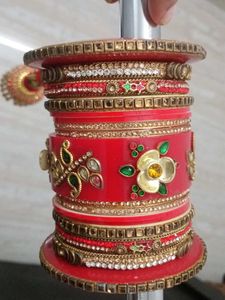 Beautiful Red Bridal Bangles with kalira