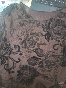 Black brown Sheer Floral Top