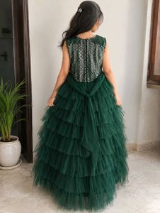 Dark Green Net Party Wear Gown with Sequin Work |