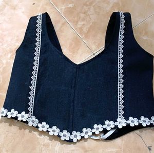 Stylish Black denim corset with Lace Trim