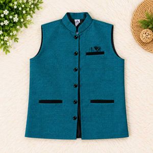 Teal Nehru Jacket with Black Trim