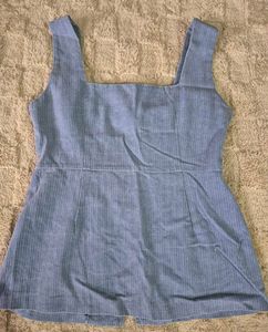 Light Blue Striped Square Neck Top