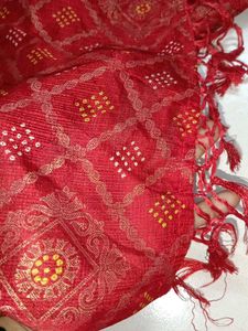 Red Saree with Golden print