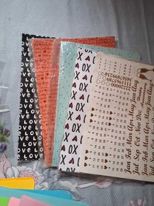 dried flower, stickers, papers