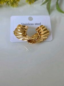 Gold Textured Leaf Earrings
