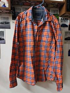 Men's Orange Plaid Long Sleeve Shirt